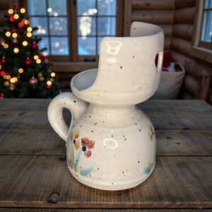 Signed Studio Art Pottery Vase Kitchen Utensil Pen Holder Floral Speckle Heart